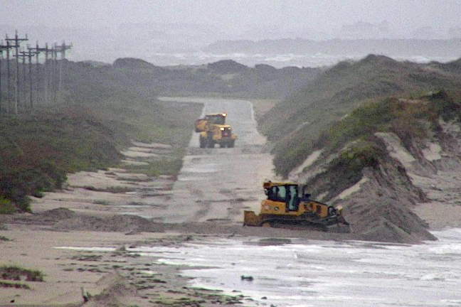 Highway crews work on N.C. 12 Sunday. (N.C. Division of Aviation)