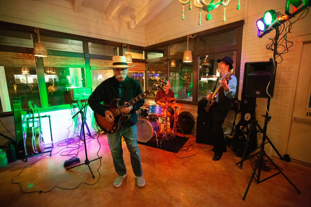 Mojo Collins and Triple Vision at Rooster's Southern Kitchen Bourbon and Blues. Mojo Collins, Guitar; Dan Martier, drums; Bill Jolly guitar. Photo Rich Coleman, Coleman Shots.