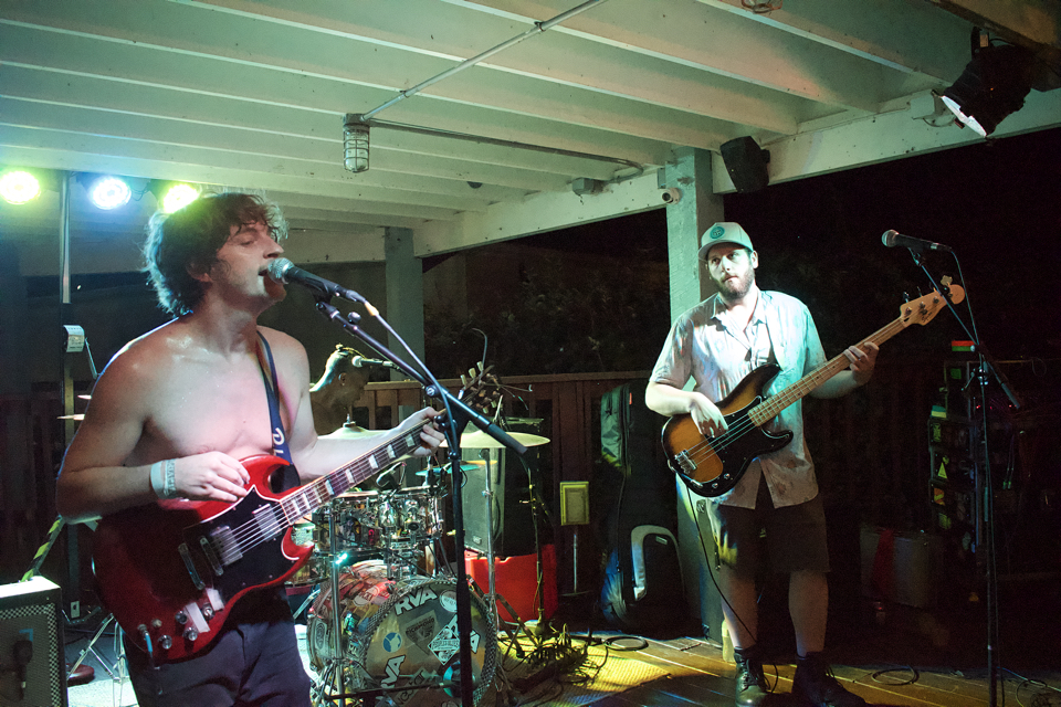 People’s Blues of Richmond performing at this year’s Midsummer Meltdown. Guitarist Beavers almost aways performs without a shirt. Photo, Kip Tabb