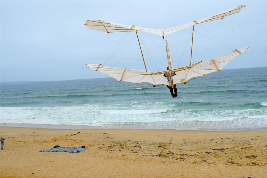 The Otto Lilienthal Glider in flight.