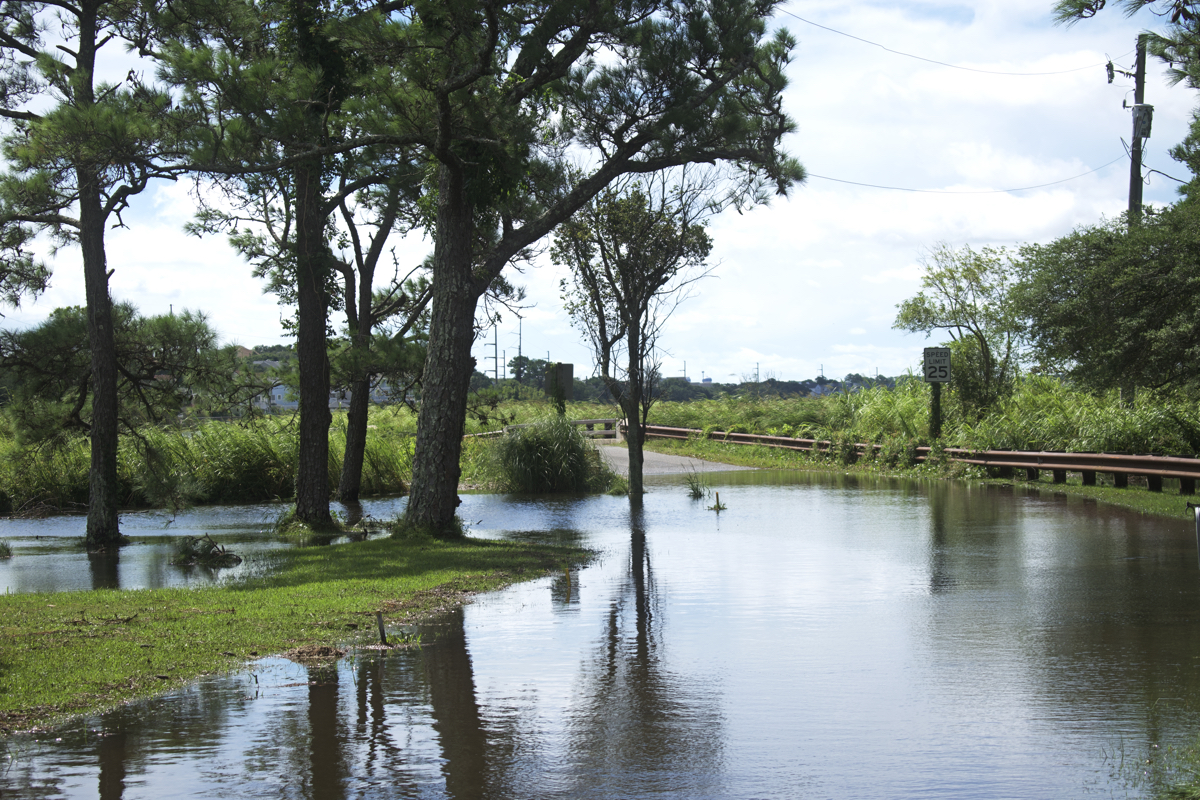 Flooding Kitty Hawk Bay on Moor Shore Road in Kitty Hawk. Soundside flooding was forecast.